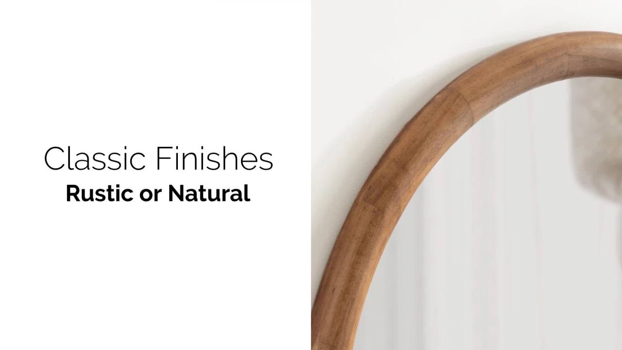 thumbnail video image 2 of Kate and Laurel Dessa Modern Arched Wooden Wall Mirror, 24 x 36, Natural, Contemporary Bathroom Vanity Mirror with Chunky Rounded Profile and Solid Poplar Wood Frame, 2 of 8