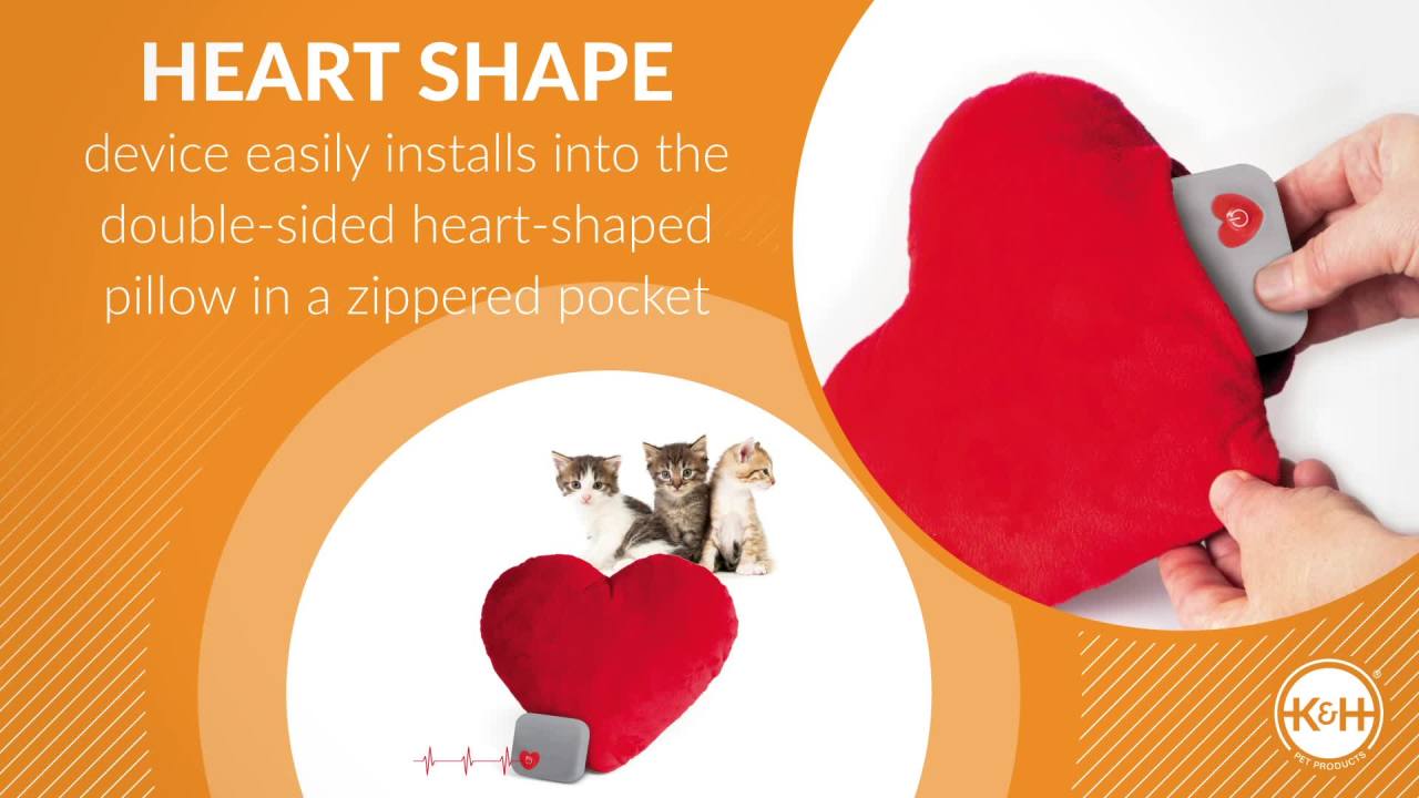 thumbnail video image 2 of K&H Pet Products Mother's Heartbeat Plush Kitten Calming Toy Heart Pillow Red Kitten Heartbeat 6 Inch, 2 of 8