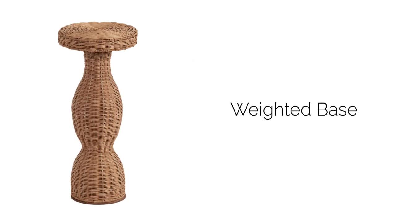 thumbnail video image 2 of Kate and Laurel Sula Modern Woven Rattan Round Drink Table, 10 x 10 x 22, Natural Rattan, Boho Sculptural Circle Mini Table for Use as Indoor Plant Stand or Living Room Accent Table, 2 of 11