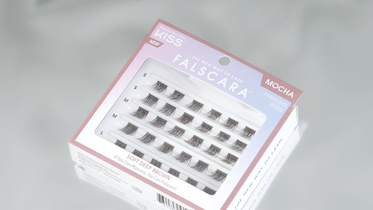 thumbnail video image 3 of KISS Falscara False Eyelashes Multipack, Cluster Lashes, Mocha Wisps, Brown, 10mm-14mm, 24 Pieces, 3 of 16