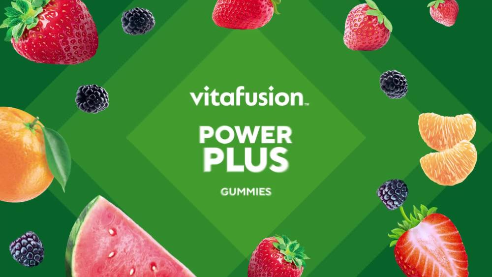 thumbnail video image 3 of vitafusion Power Plus Women's Multivitamin Gummies, 100% Daily Value or More of 10 Nutrients, 90 Count, 3 of 13