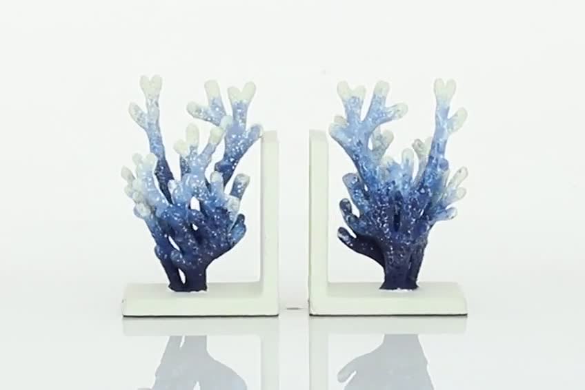 thumbnail video image 2 of DecMode 4" Ombre Coral Blue Metal Bookends (Set of 2), 2 of 10