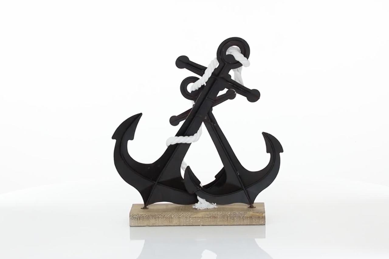 thumbnail video image 2 of 15" x 16" Black Metal Anchor Sculpture, by DecMode, 2 of 10