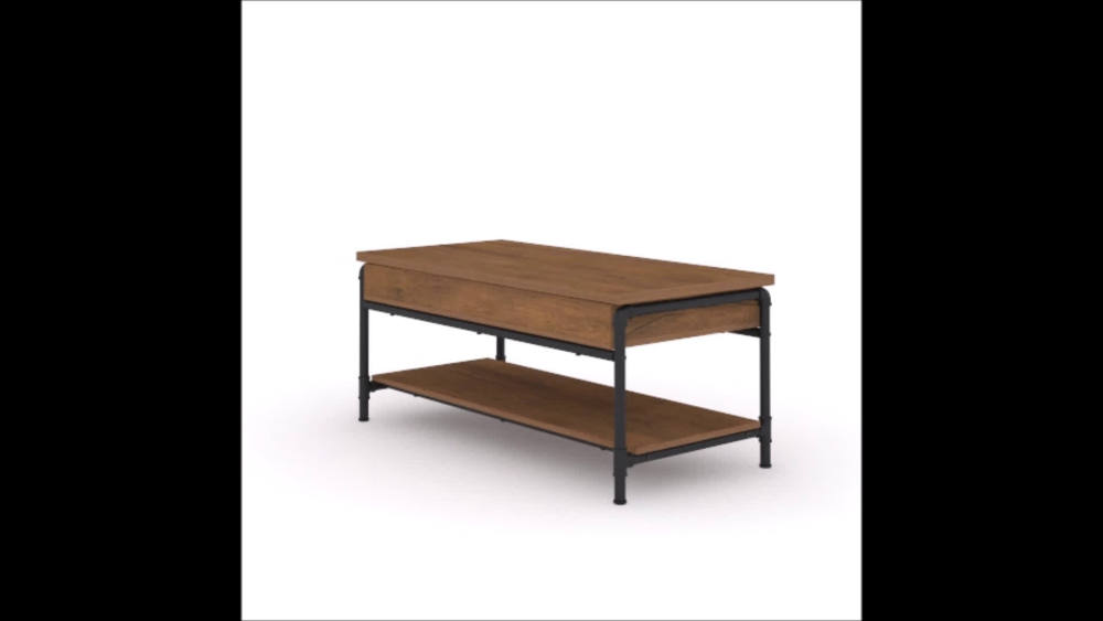 Sauder Iron City Industrial Pipe LiftTop Coffee Table, Checked Oak