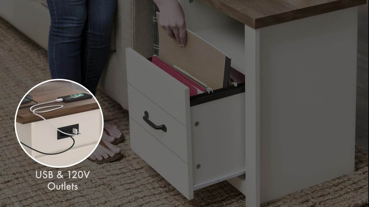 thumbnail video image 2 of Hillsdale Lancaster Farmhouse Wood End Table with USB and Power Outlet, Knotty Oak, 2 of 21