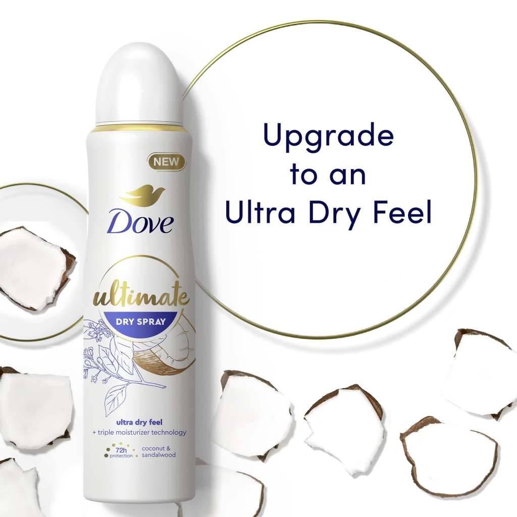 thumbnail video image 2 of Dove Ultimate Long Lasting Female Antiperspirant Deodorant Dry Spray, Coconut and Sandalwood, 3.8 oz, 2 of 8