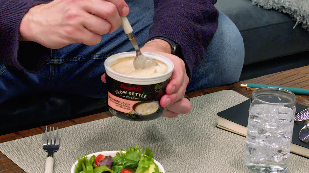 thumbnail video image 2 of Campbell's Slow Kettle Style Roasted Chicken Noodle Soup with White Meat Chicken, 15.5 oz. Tub, 2 of 14