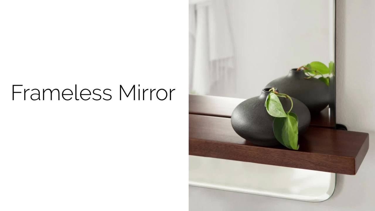 thumbnail video image 2 of Kate and Laurel Fossett Frameless Rectangle Wall Mirror, 18 x 30, White, Decorative Shelf Mirror, 2 of 9