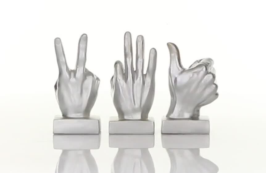 thumbnail video image 2 of 7", 7", 6"H Silver Polystone Hands Sculpture, by CosmoLiving by Cosmopolitan (3 Count), 2 of 13