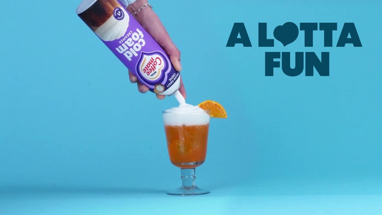 thumbnail video image 2 of Coffee mate Non Dairy Butter Brown Chocolate Chip Flavored Cold Foam Coffee Creamer, 14 fl oz Can, 2 of 15