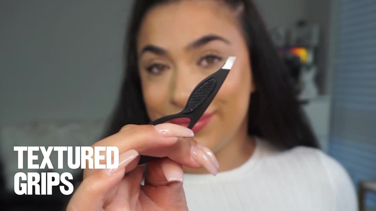 thumbnail video image 2 of Revlon Slant Tip Wide Grip Tweezer for Eyebrows, Stainless Steel, Black, 2 of 14