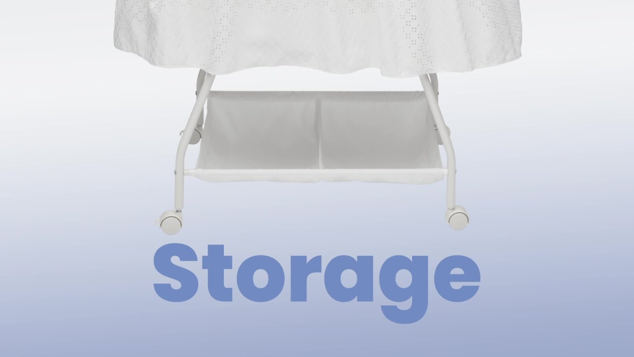 thumbnail video image 3 of Delta Children Deluxe Sweet Beginnings Bassinet, Falling Leaves, 3 of 10