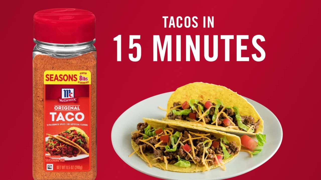 thumbnail video image 2 of McCormick Original Taco Seasoning Mix, 8.5 oz Bottle, 2 of 29