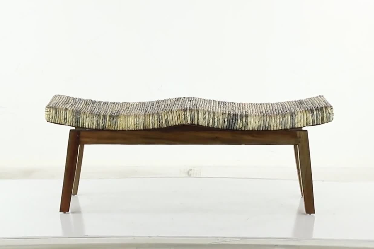 thumbnail video image 2 of DecMode Wood Handmade Woven Bench, Brown, 2 of 8