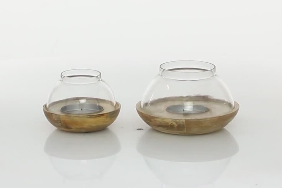thumbnail video image 2 of DecMode 2-Slot Brown Wood Tealight Hurricane Lamp, Set of 2, 2 of 9