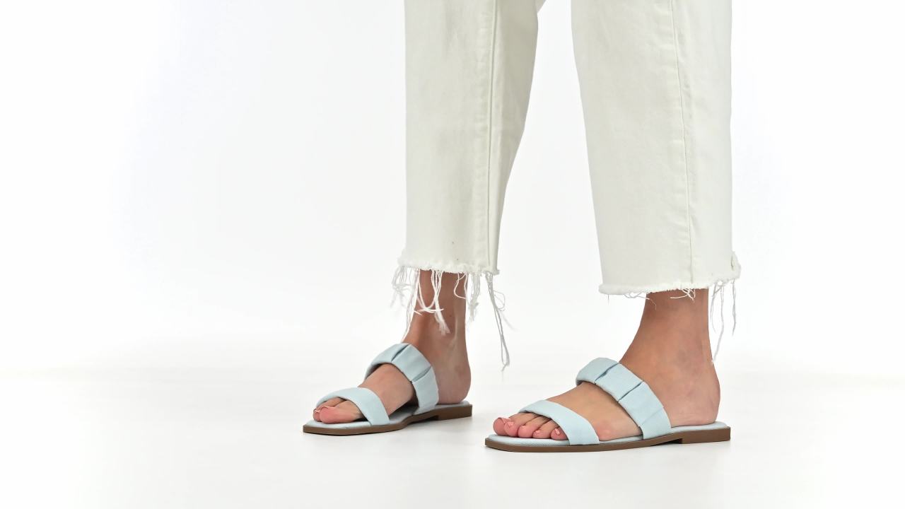 thumbnail video image 2 of Journee Womens Pegie Slip On Faux Leather Flat Sandals, 2 of 10