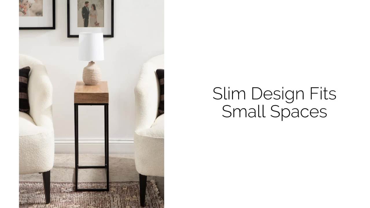 thumbnail video image 2 of Kate and Laurel Karlsen Modern Wood and Metal Burlwood Narrow Side Table, 16 x 24 x 8, Burlwood and Gold, Slim End Table for Use as Skinny Bedroom Nightstand or Entryway Table Option, 2 of 11
