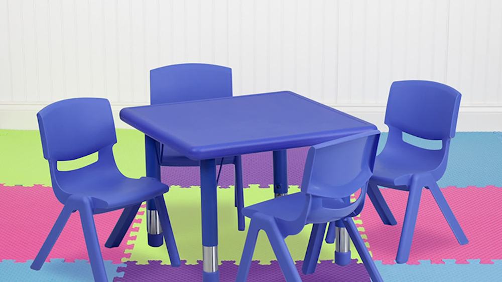 Flash Furniture 24'' Square Blue Plastic Height Adjustable Activity Table Set with 4 Chairs - image 2 of 7