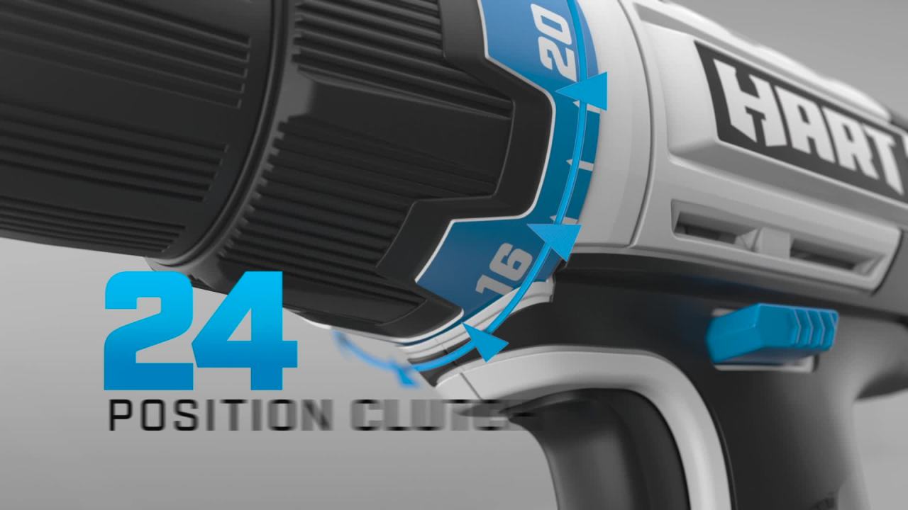 thumbnail video image 2 of HART 20-Volt Cordless 1/2-inch Drill/Driver Kit (1) 1.5Ah Lithium-Ion Battery, 2 of 17