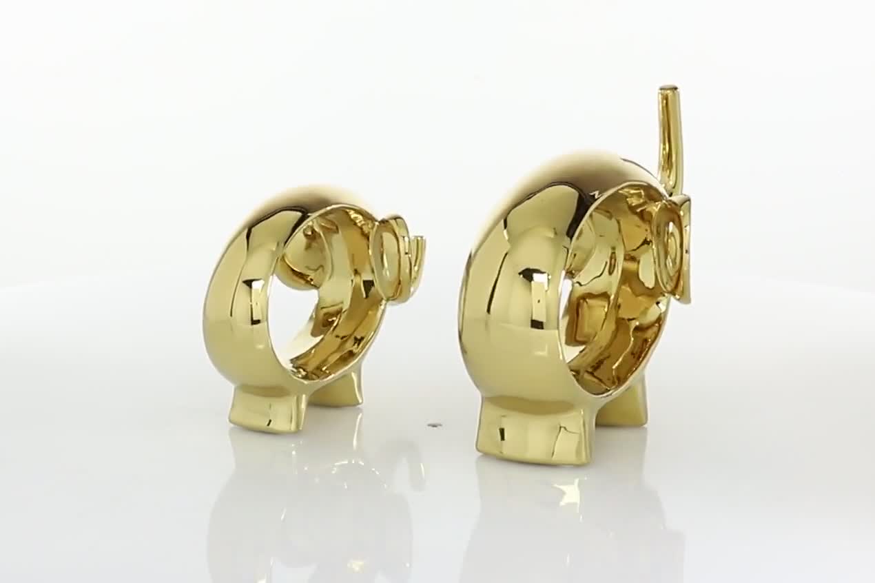 thumbnail video image 2 of 7", 9"H Gold Porcelain Elephant Sculpture, by DecMode (2 Count), 2 of 9