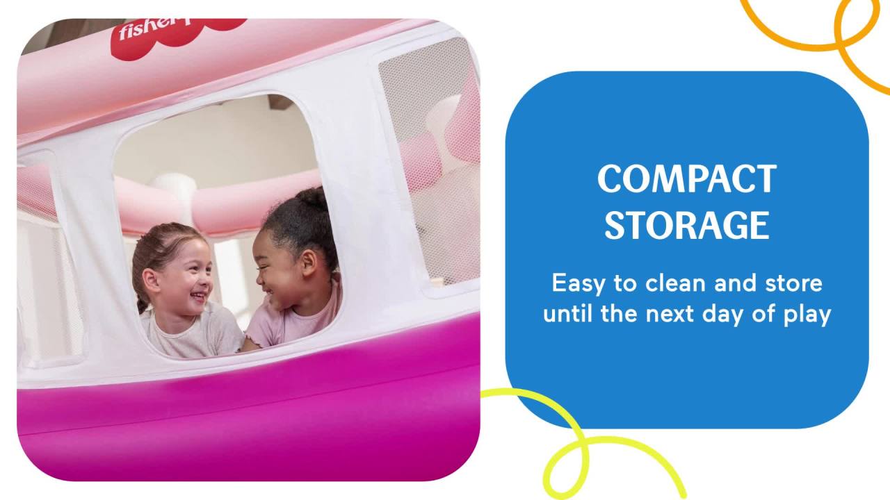 thumbnail video image 2 of Fisher-Price Pink Bouncesational Inflatable Bounce House with Built-in Pump, 2 of 8