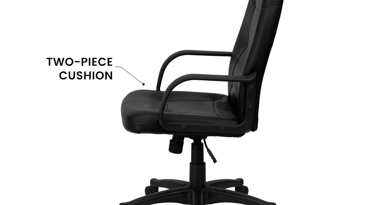 thumbnail video image 2 of Flash Furniture High Back Black Glove Vinyl Executive Swivel Office Chair with Arms, 2 of 14