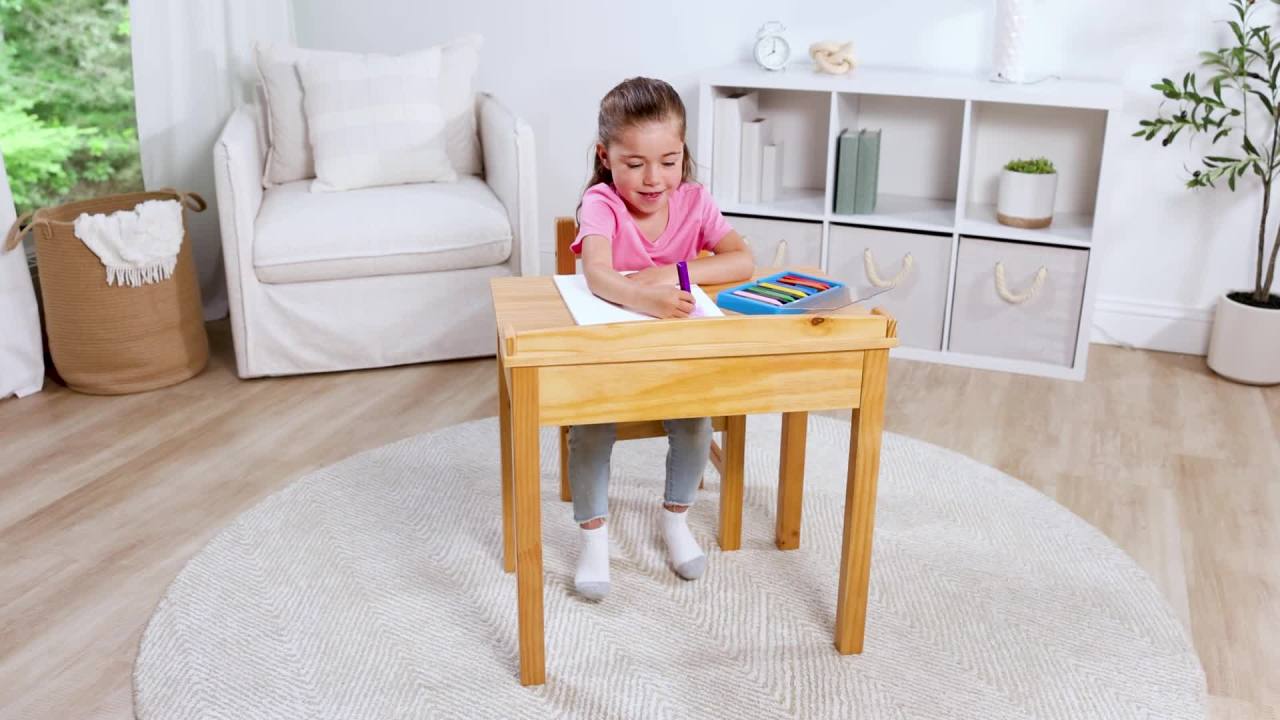 thumbnail video image 2 of Melissa & Doug Wooden Child's Lift-Top Desk & Chair - Honey, 2 of 10
