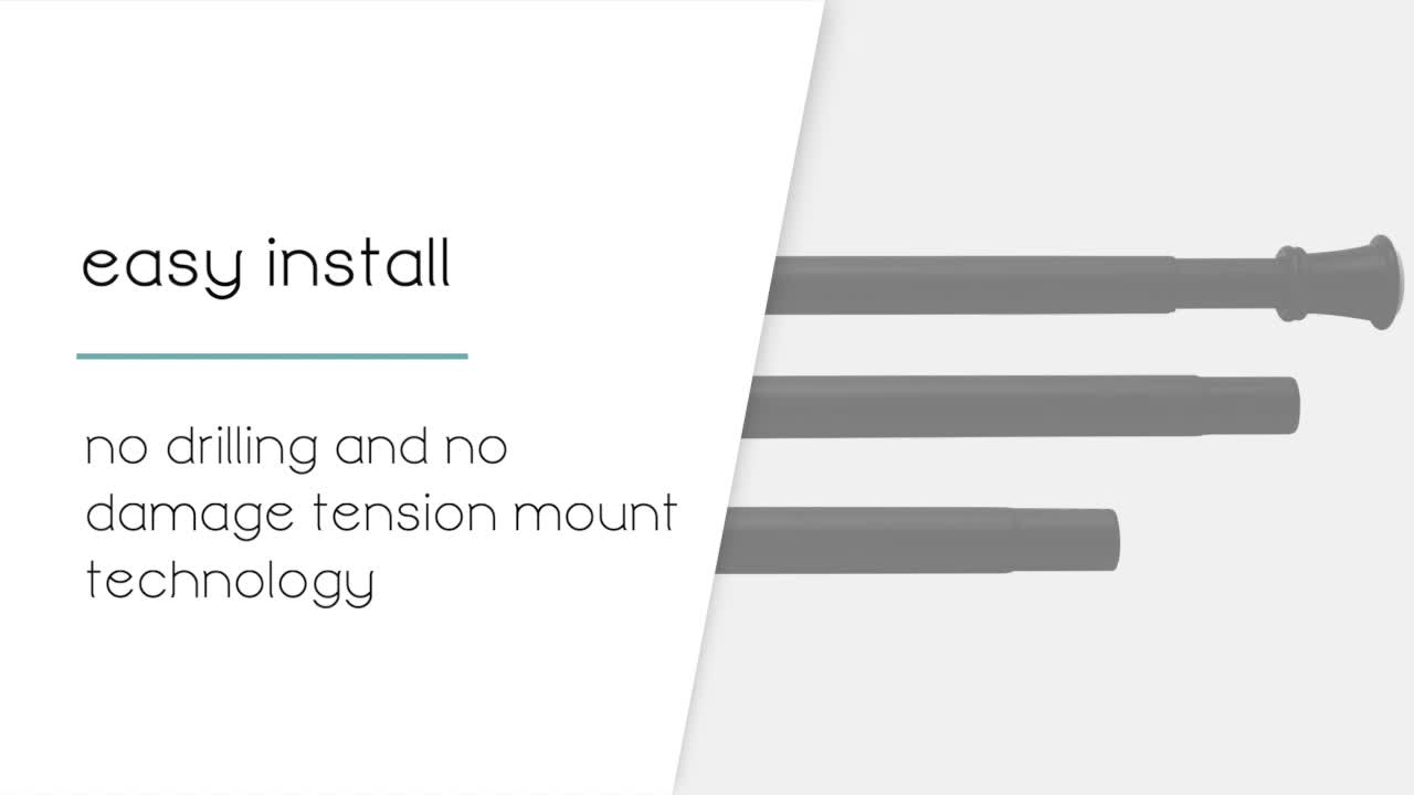 thumbnail video image 2 of Zenna Home Rust-Resistant Steel Adjustable Tension Shower Rod, 26" to 76", Black, 2 of 7