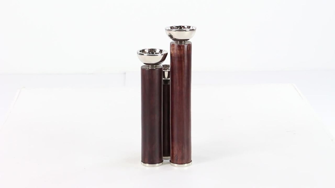 thumbnail video image 2 of Chic Wood Candle Holder Set Of 3, 2 of 5