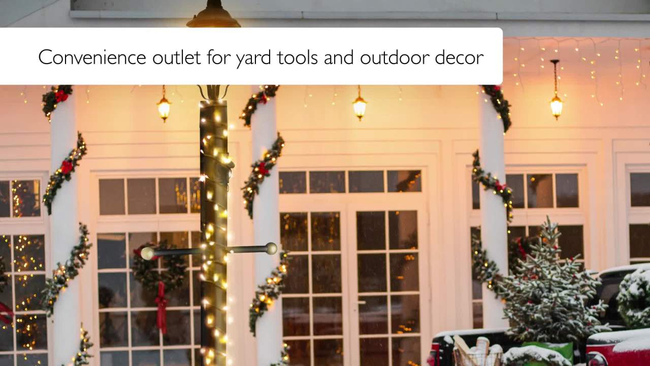 thumbnail video image 2 of Design House 80" 1 Head Traditional Black Outdoor Lamp Post with Plastic Cross Arm and Outlet, 2 of 18