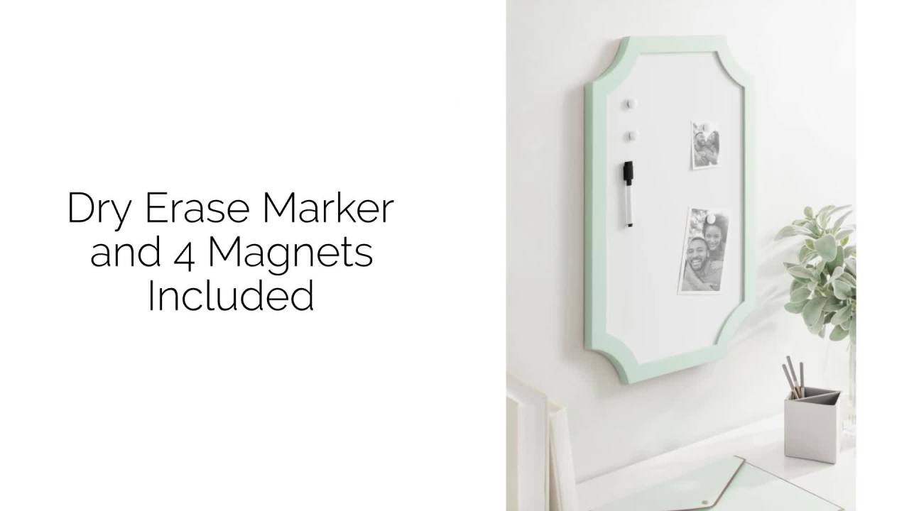 thumbnail video image 2 of Kate and Laurel Holbrook Scalloped Magnetic Dry Erase Board with Marker and Four Magnets, 15 x 24, Gold, Decorative Wall Organization White Board for Use as Bedroom or Dorm Room Decor, 2 of 9