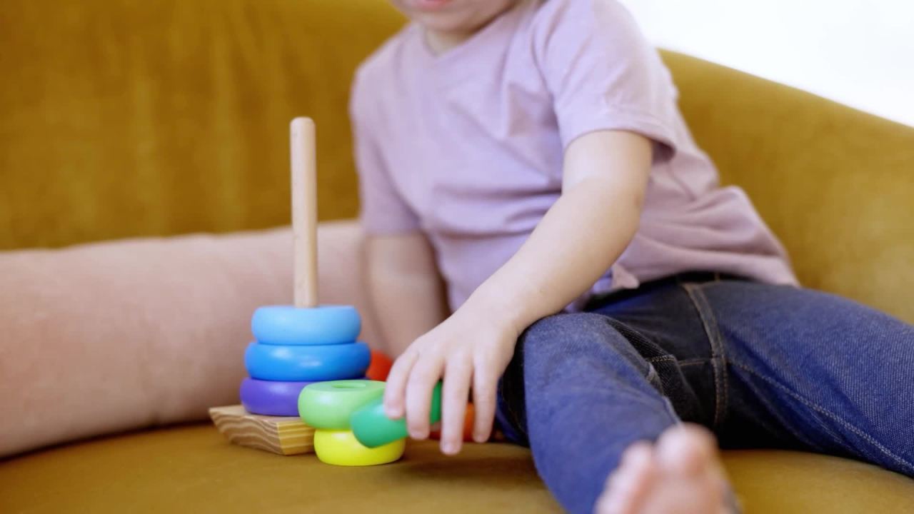 thumbnail video image 3 of Melissa & Doug Rainbow Stacker Wooden Ring Educational Toy, 18+ months, 3 of 11