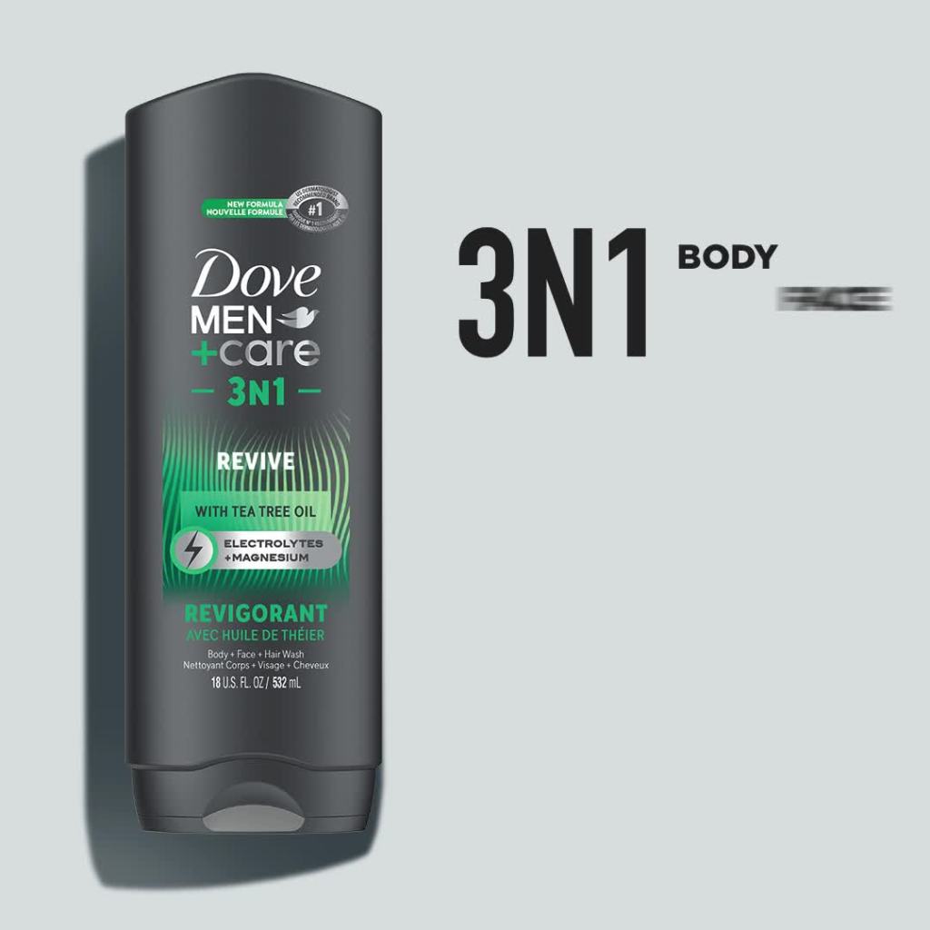 thumbnail video image 2 of Dove Men+Care Revive Hydrating 3-in-1 Tea Tree Oil Body Wash for Men All Skin, 18 oz, 2 of 6