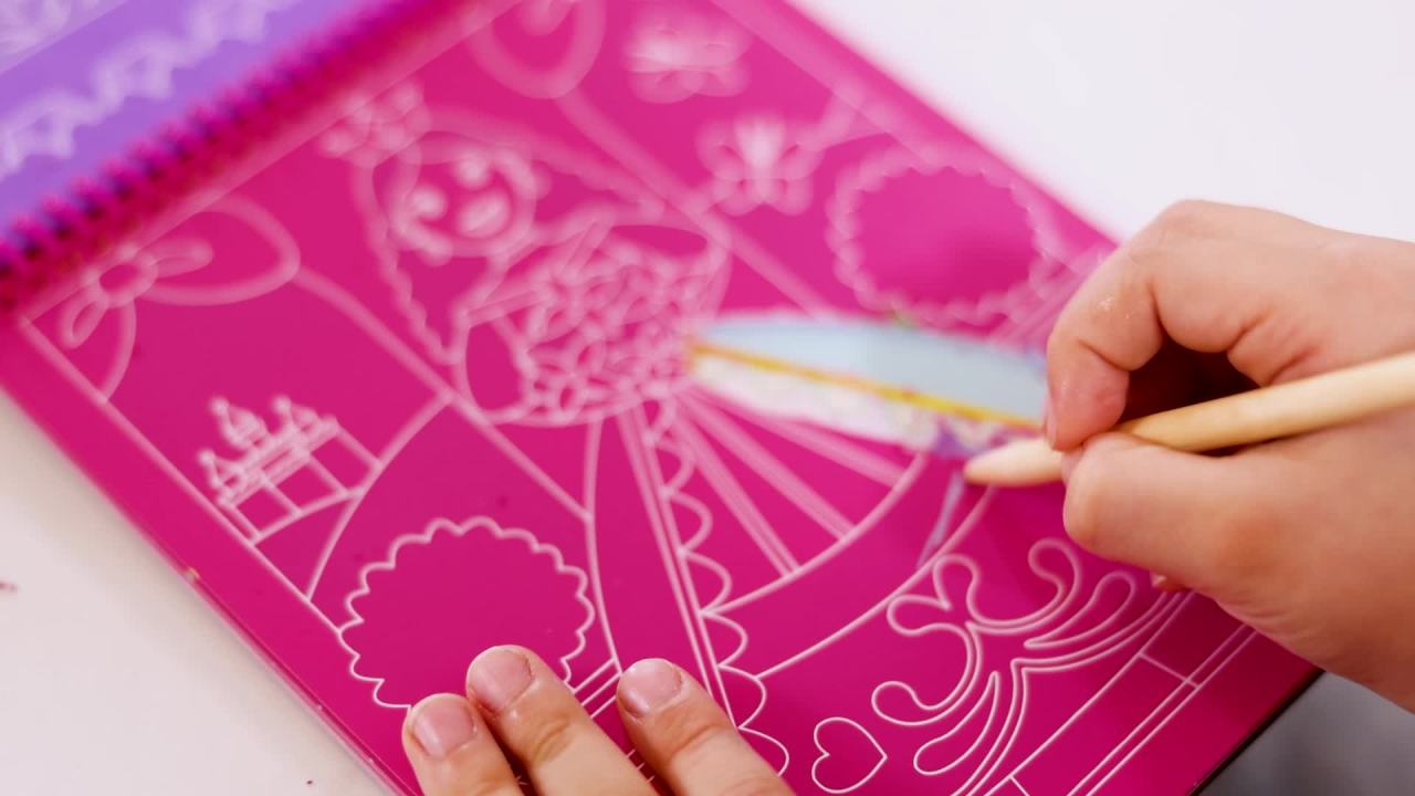 thumbnail video image 2 of Melissa & Doug On the Go Scratch Art Color-Reveal Activity Pad - Fairy Tales, 2 of 10