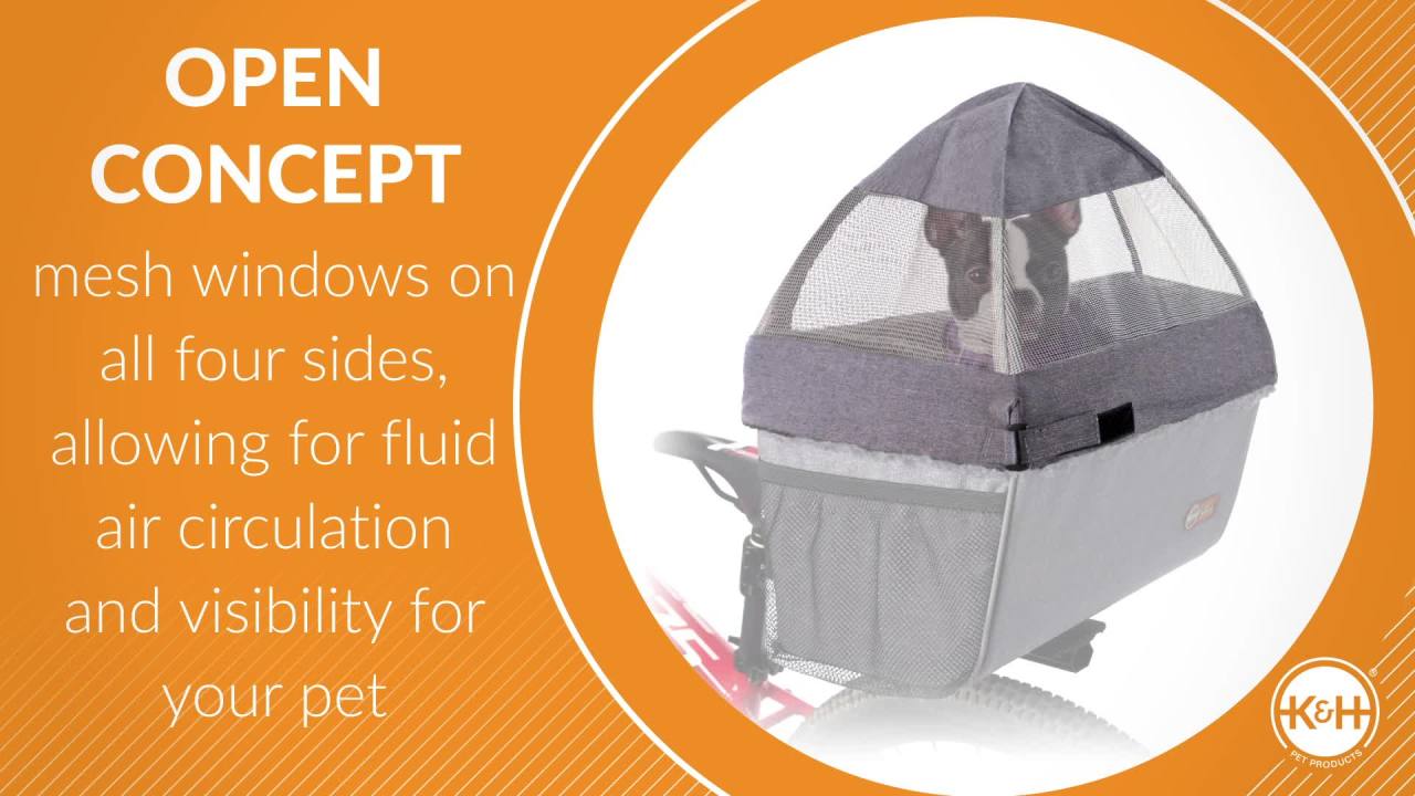 thumbnail video image 2 of K&H Pet Products Travel Bike Basket Hood for Pets Classy Gray Large 12.5 X 16 X 13 Inches, 2 of 7