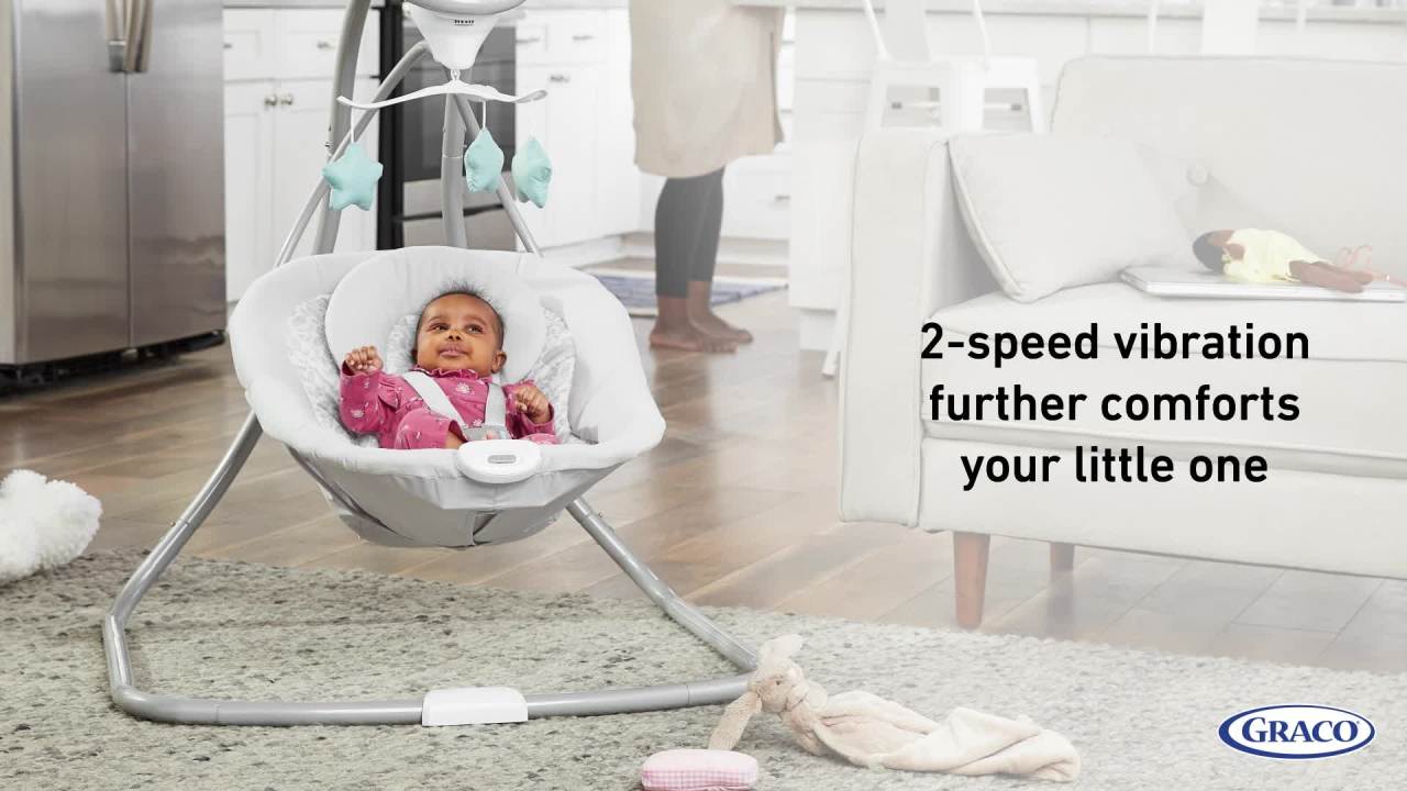 thumbnail video image 3 of Graco Simple Sway Baby Swing with 6 Speeds and Plush Seat, Ivy, 3 of 10