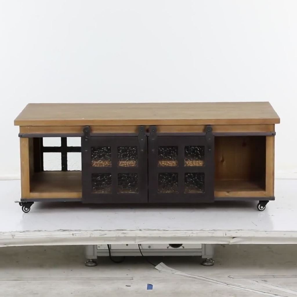 thumbnail video image 2 of DecMode 24"W, 17"H Wood Industrial Coffee Table, Brown, 1-Piece, 2 of 18