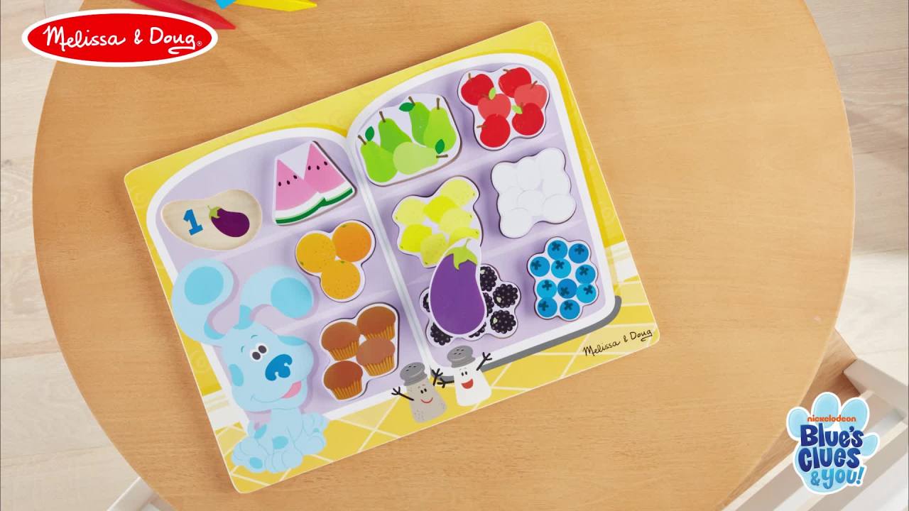 thumbnail video image 2 of Melissa & Doug Blue's Clues & You! Wooden Chunky Puzzle - Fridge Food (10 Pieces), 2 of 11