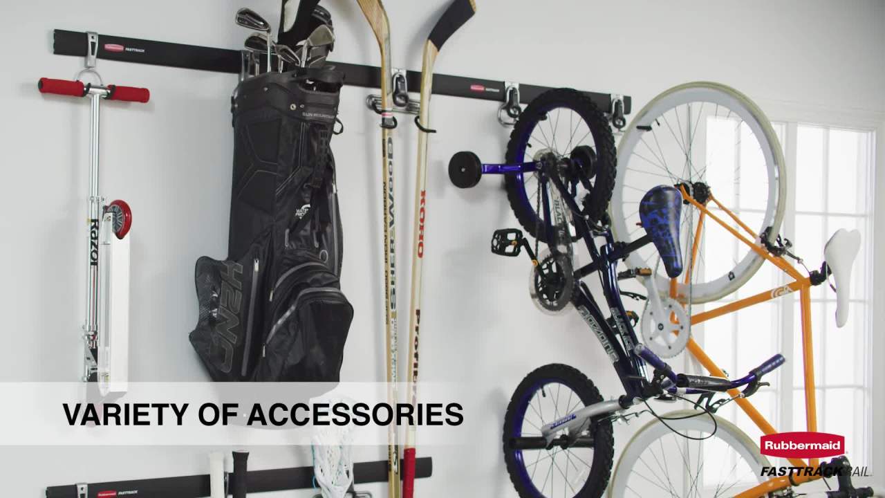 thumbnail video image 2 of Rubbermaid Garage FastTrack 1 in. H X 1 in. W X 25 in. D Silver Steel Upright Track, Satin Nickel, 2 of 9