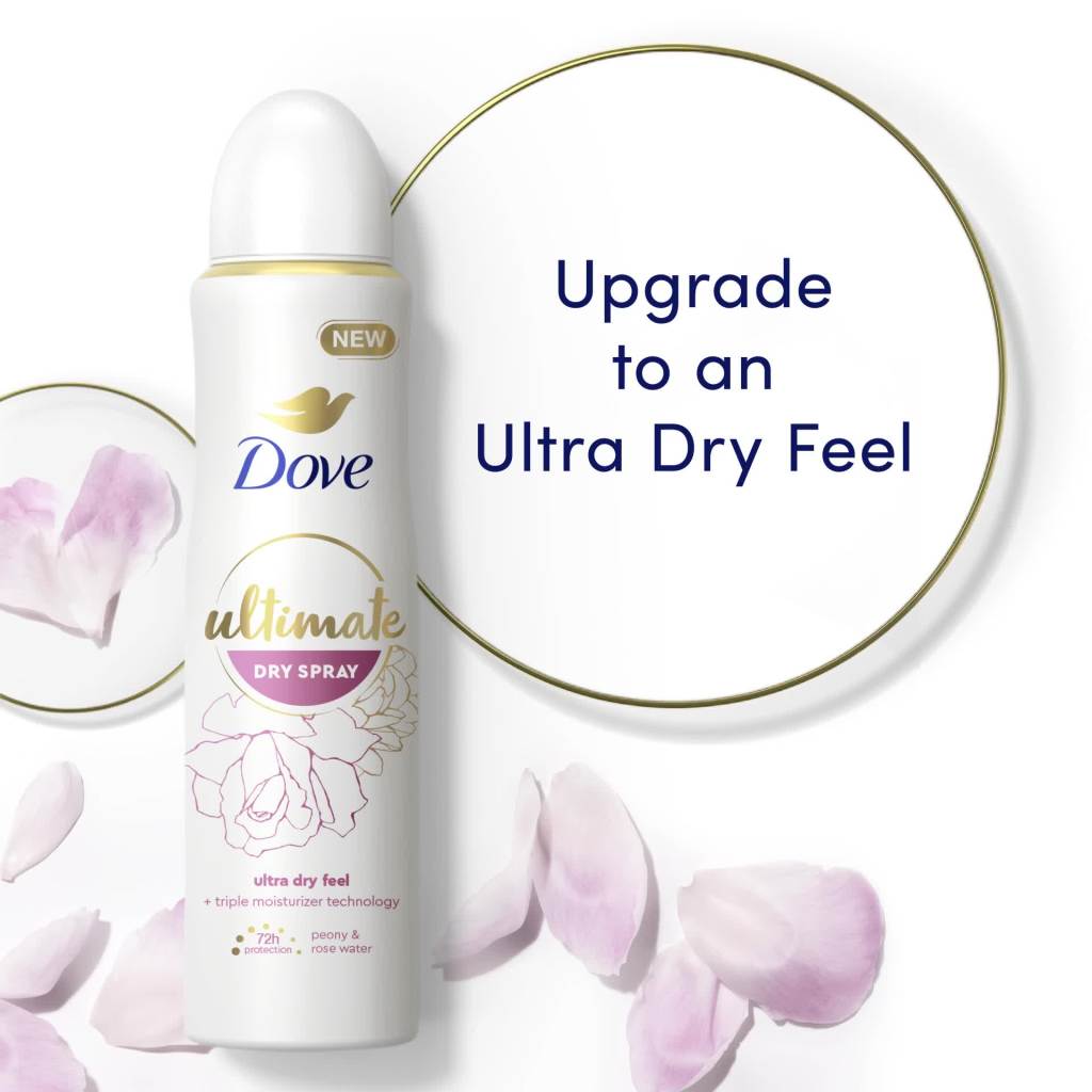 thumbnail video image 2 of Dove Ultimate Long Lasting Women's Antiperspirant Deodorant Dry Spray, Peony and Rose Water, 3.8 oz, 2 of 10