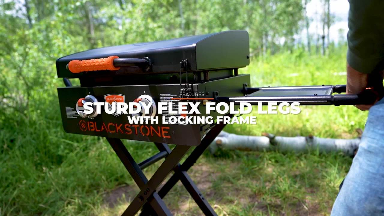 thumbnail video image 2 of Blackstone On-the-Go 2-Burner 22” Propane Omnivore Griddle with Flexfold Legs, 2 of 13