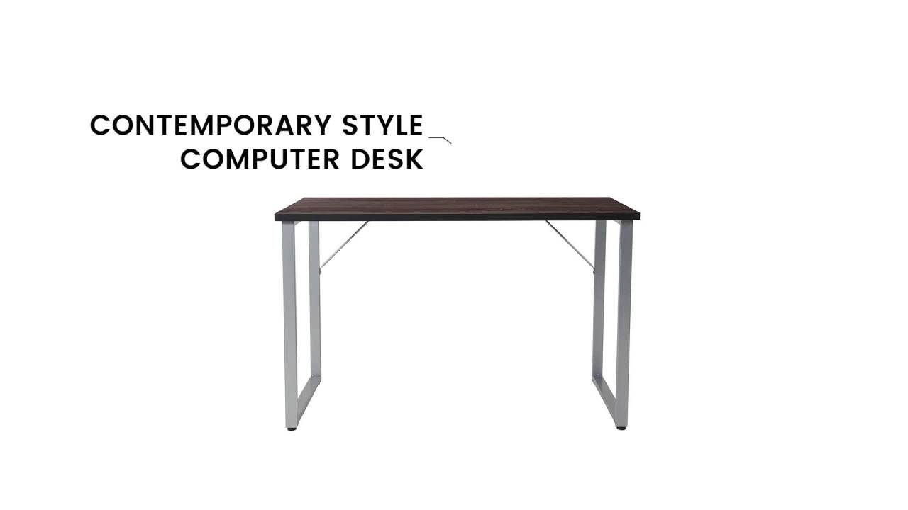 thumbnail video image 2 of Flash Furniture Harvey Black Finish Computer Desk with Silver Metal Frame, 2 of 8
