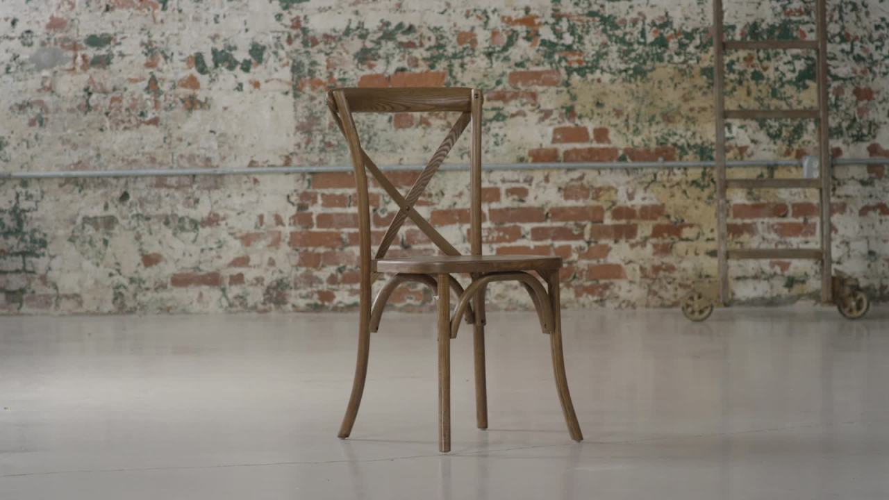 thumbnail video image 2 of Flash Furniture HERCULES Series Stackable Early American Wood Cross Back Chair with Cushion, 2 of 13