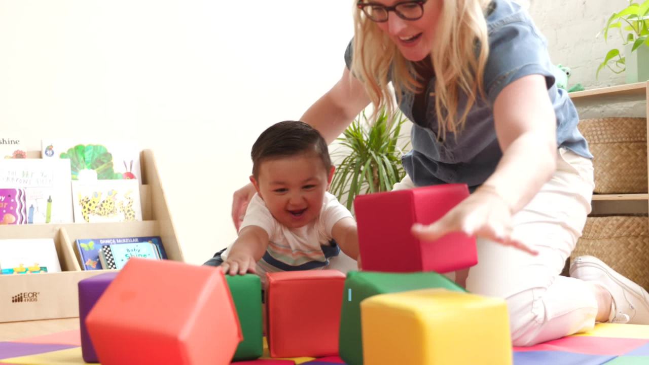 thumbnail video image 2 of ECR4Kids SoftZone Patchwork Toddler Activity Mat and 12 Stacking Block Set - Contemporary, 2 of 14