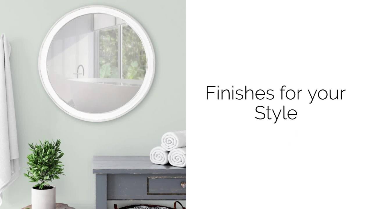 thumbnail video image 2 of Kate and Laurel Mansell Farmhouse Wood Framed Round Wall Mirror, 28 inch Diameter, Rustic Brown, Decorative Modern Mirror for Wall, 2 of 6