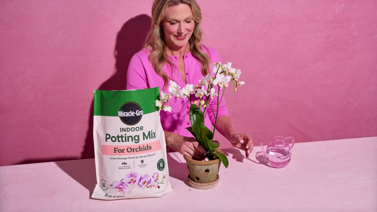 thumbnail video image 2 of Miracle-Gro Indoor Potting Mix for Orchids, Coarse blend for Epiphytic Orchids, 8 qt., 2 of 12