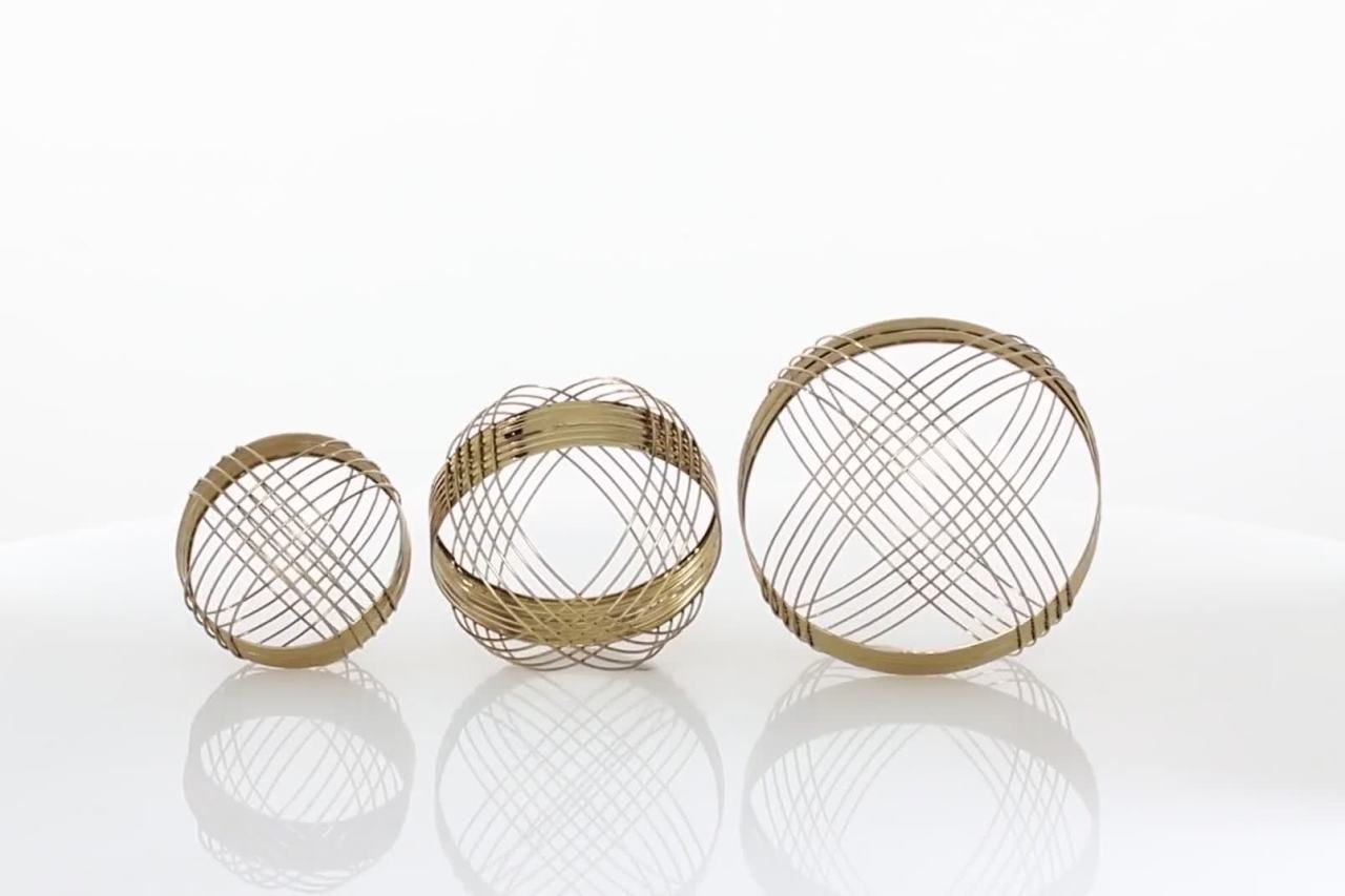 thumbnail video image 2 of 8", 7", 6"H Gold Metal Geometric Sculpture, by CosmoLiving by Cosmopolitan (3 Count), 2 of 9