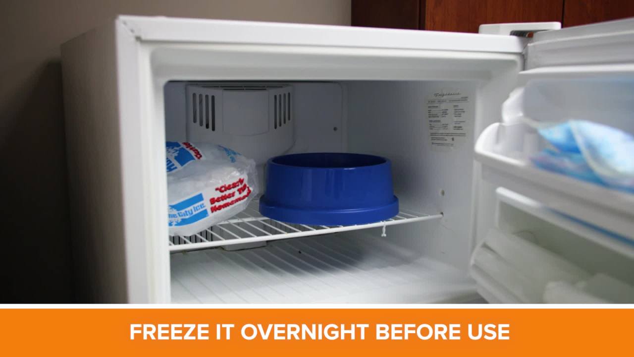 thumbnail video image 2 of K&H Pet Products Coolin' Pet Bowl Blue 96 Ounces, 2 of 7