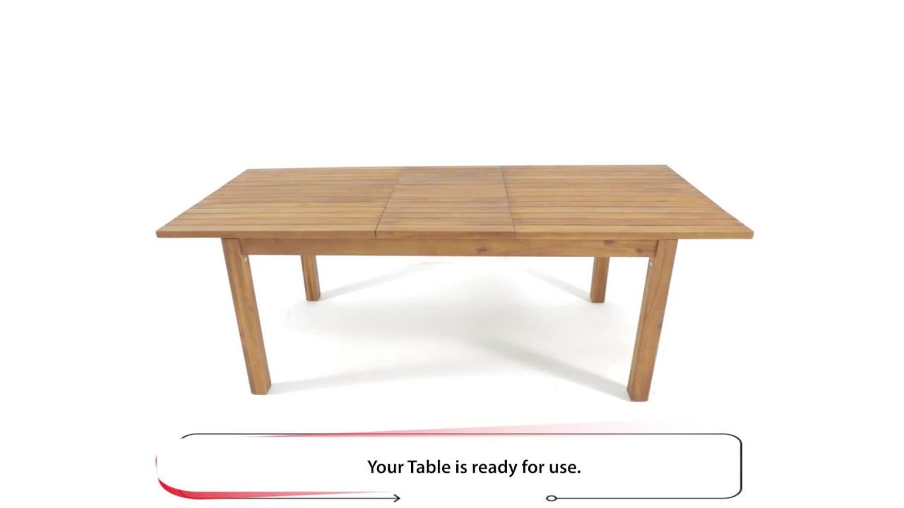 thumbnail video image 2 of Aleena Outdoor Expandable Acacia Wood Dining Table, Teak, 2 of 9