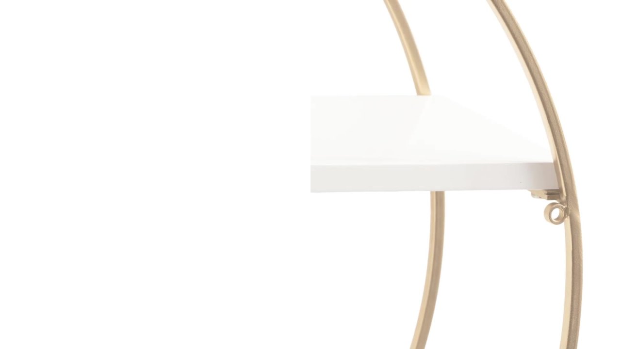 thumbnail video image 2 of Kate and Laurel Sequoia Modern Round Wall Shelf, 24 Inch Diameter, White and Gold, Contemporary Glam 2-Tier Floating Shelf Decor for Living Room, Bedroom, or Bathroom Display, 2 of 8